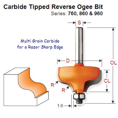 1/4″ Radius Premium Quality Reverse Ogee Bit with Step 760.064.11