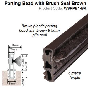 Plastic Parting Bead 3 meter length with Brush Seal Brown WSPPB1-BR